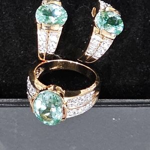 Technibond Gold-Tone Ring with Green Crystals